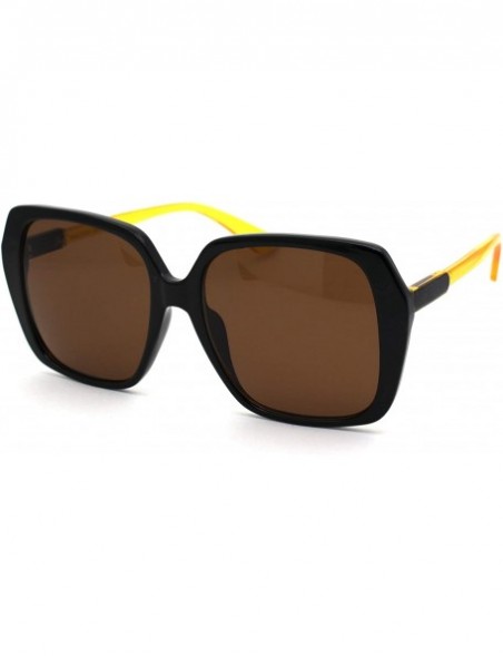 Butterfly Womens Classic 90s Oversize Rectangular Butterfly Plastic Sunglasses - Black Yellow Solid Brown - C018YTOSN6Q $11.16