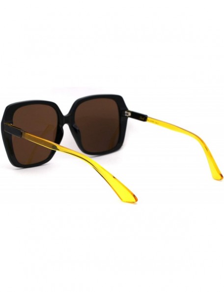 Butterfly Womens Classic 90s Oversize Rectangular Butterfly Plastic Sunglasses - Black Yellow Solid Brown - C018YTOSN6Q $11.16