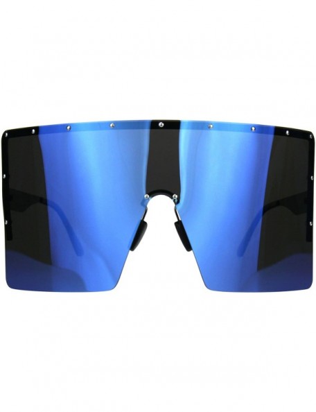 Shield Polarized Mirror Lens Visor Shield Sunglasses Oversized Sun Cover Shades UV 400 - Gunmetal (Blue Mirror) - CO180WSS8IG...