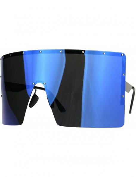 Shield Polarized Mirror Lens Visor Shield Sunglasses Oversized Sun Cover Shades UV 400 - Gunmetal (Blue Mirror) - CO180WSS8IG...