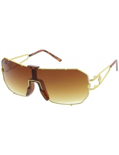 Square Gazelle Hustler Flat Top Oversized Luxury Shield Aviator Sunglasses - Gold & Brown Tortoise Frame - CI1857TMENU $13.25