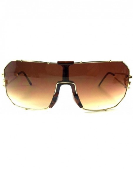 Square Gazelle Hustler Flat Top Oversized Luxury Shield Aviator Sunglasses - Gold & Brown Tortoise Frame - CI1857TMENU $13.25