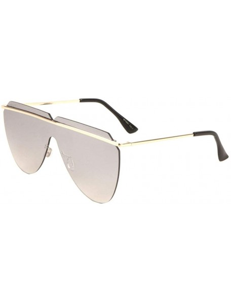 Round Flat Top One Piece Round Shield Cross Metal Bar Triangle Lens Cut Sunglasses - Grey - CZ197WUYN4Q $12.10