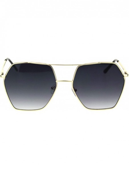 Rectangular Octagonal Double Bridge Metal Rim Gradient Retro Sunglasses - Gold Smoke - CM18RRWLE0N $9.11