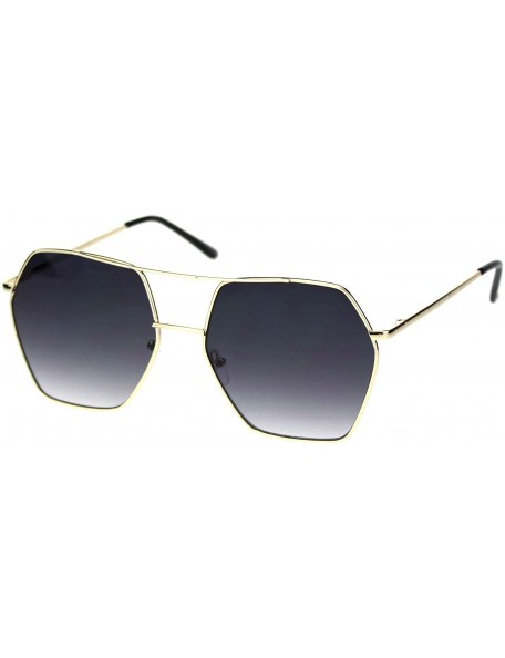 Rectangular Octagonal Double Bridge Metal Rim Gradient Retro Sunglasses - Gold Smoke - CM18RRWLE0N $9.11