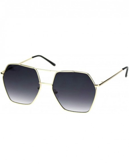 Rectangular Octagonal Double Bridge Metal Rim Gradient Retro Sunglasses - Gold Smoke - CM18RRWLE0N $9.11