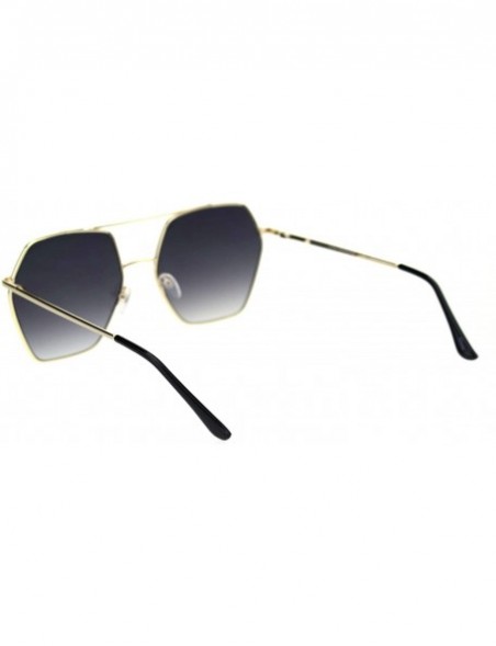 Rectangular Octagonal Double Bridge Metal Rim Gradient Retro Sunglasses - Gold Smoke - CM18RRWLE0N $9.11