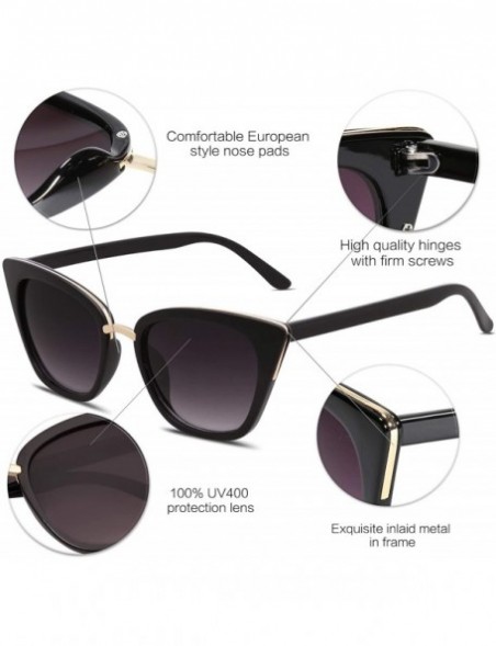 Cat Eye Cat Eye Brand Designer Sunglasses Fashion UV400 Protection Glasses SJ2052 - C1 Black Frame/Gradient Grey Lens - CZ189...