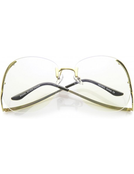 Oversized Women's Rimless Curved Metal Arms Round Clear Lens Oversize Eyeglasses 67mm - Gold / Clear - CQ17Z76DN3R $10.18