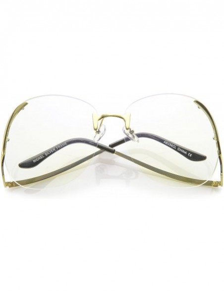 Oversized Women's Rimless Curved Metal Arms Round Clear Lens Oversize Eyeglasses 67mm - Gold / Clear - CQ17Z76DN3R $10.18