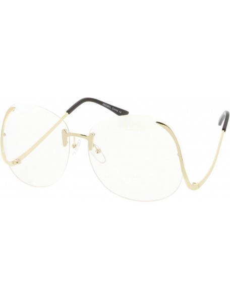 Oversized Women's Rimless Curved Metal Arms Round Clear Lens Oversize Eyeglasses 67mm - Gold / Clear - CQ17Z76DN3R $10.18