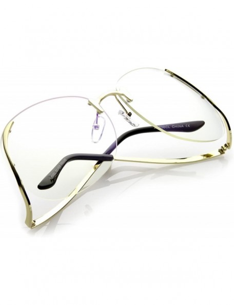 Oversized Women's Rimless Curved Metal Arms Round Clear Lens Oversize Eyeglasses 67mm - Gold / Clear - CQ17Z76DN3R $10.18