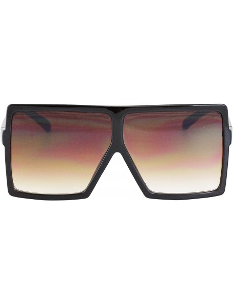 Square Square Oversized Sunglasses for Women Men Flat Top Fashion Shades - Black/Brown Gradient - CF18TDIS3NZ $13.59