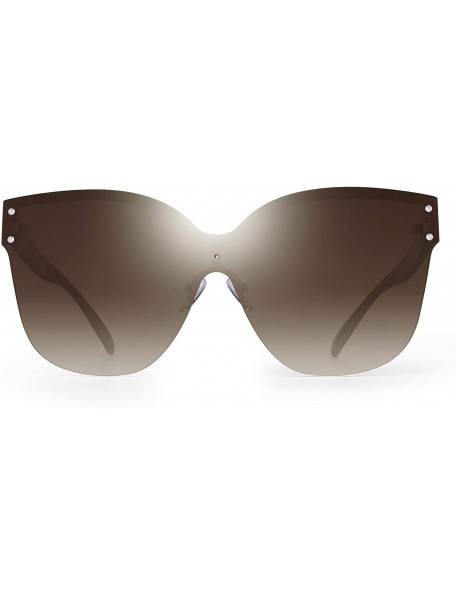 Round Oversized Rimless Sunglasses for Women One Piece Gradient Lens Shades - Gradient Brown Lens - CX18S2HACUN $12.64