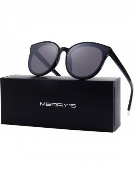 Oversized Round Sunglasses for Women Vintage Eyewear S8094 - Black - CY17YGCDKX2 $12.31