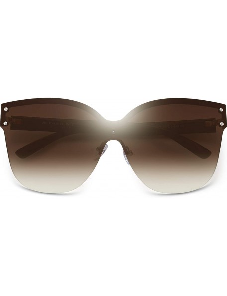 Round Oversized Rimless Sunglasses for Women One Piece Gradient Lens Shades - Gradient Brown Lens - CX18S2HACUN $12.64