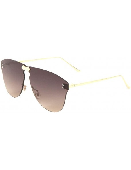 Shield Oceanic Color Rimless Designer Inspired One Piece Shield Sunglasses - Brown - CY197RR85Y6 $16.00