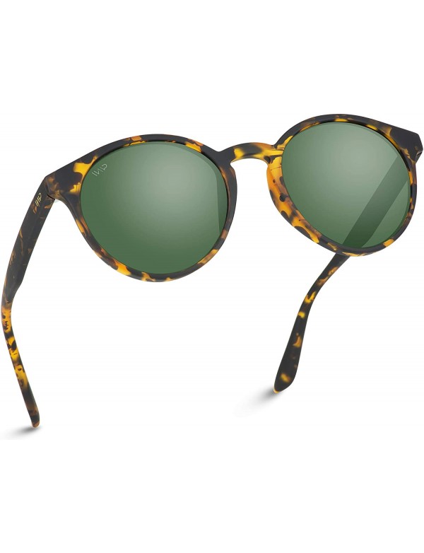 Round Classic Small Round Retro Sunglasses - Tortoise Frame/Green Lens - CQ125MDUHKT $25.59