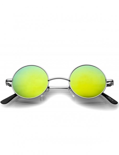 Round Retro Round Sunglasses for Men Women with Color Mirrored Lens John Lennon Glasses - Silver / Yellow - CB11F5C87QJ $19.88