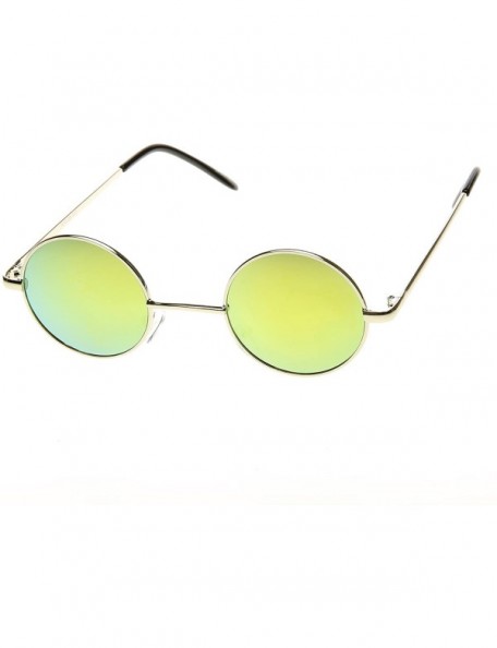 Round Retro Round Sunglasses for Men Women with Color Mirrored Lens John Lennon Glasses - Silver / Yellow - CB11F5C87QJ $12.09