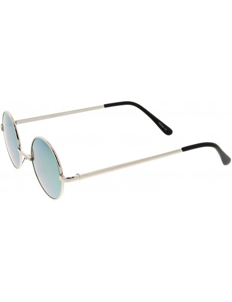 Round Retro Round Sunglasses for Men Women with Color Mirrored Lens John Lennon Glasses - Silver / Yellow - CB11F5C87QJ $12.09