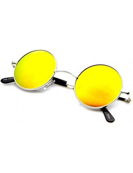 Round Retro Round Sunglasses for Men Women with Color Mirrored Lens John Lennon Glasses - Silver / Yellow - CB11F5C87QJ $12.09