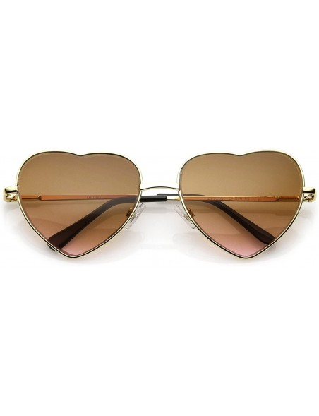 Round Small Thin Metal Frame Temples Vibrant Colored Gradient Lens Heart Sunglasses 52mm - Gold / Amber-pink - C612MZGKEO5 $7.61