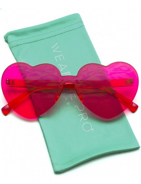 Round Heart Shaped One Piece Transparent Full Colored Frame Candy Sunglasses - Red/Pink Frame - CX18DSQI5D4 $19.60