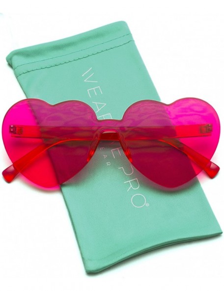 Round Heart Shaped One Piece Transparent Full Colored Frame Candy Sunglasses - Red/Pink Frame - CX18DSQI5D4 $8.21