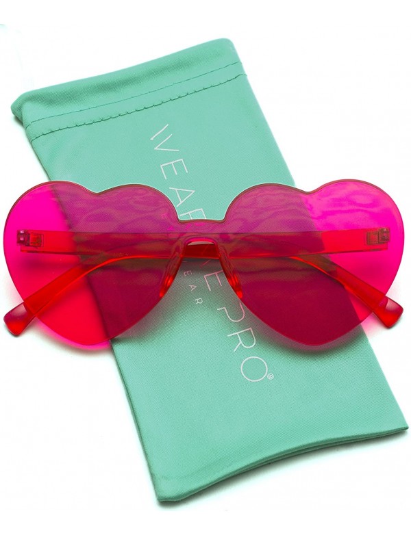 Round Heart Shaped One Piece Transparent Full Colored Frame Candy Sunglasses - Red/Pink Frame - CX18DSQI5D4 $8.21