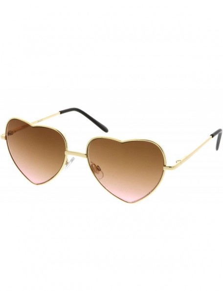 Round Small Thin Metal Frame Temples Vibrant Colored Gradient Lens Heart Sunglasses 52mm - Gold / Amber-pink - C612MZGKEO5 $7.61