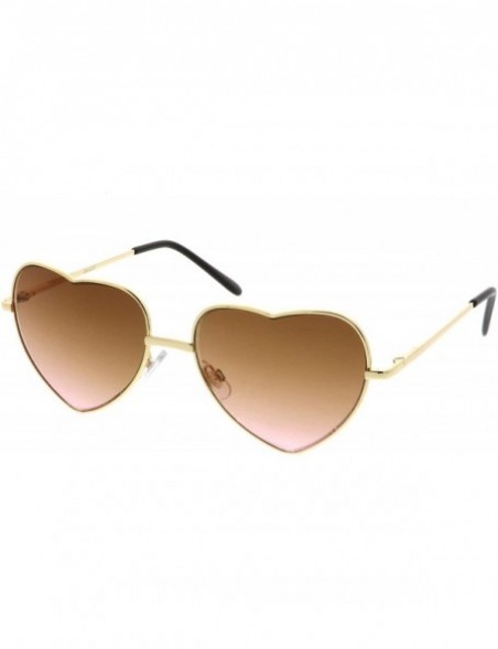 Round Small Thin Metal Frame Temples Vibrant Colored Gradient Lens Heart Sunglasses 52mm - Gold / Amber-pink - C612MZGKEO5 $7.61