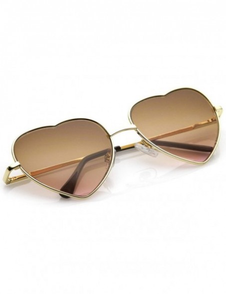 Round Small Thin Metal Frame Temples Vibrant Colored Gradient Lens Heart Sunglasses 52mm - Gold / Amber-pink - C612MZGKEO5 $7.61