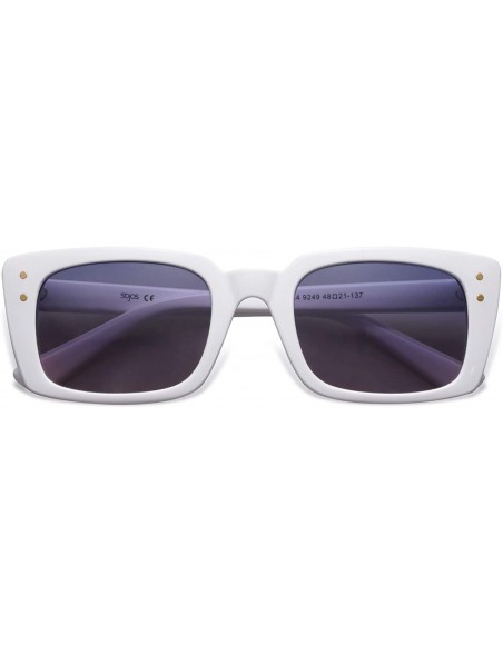 Round Retro Rectangular Polarized Sunglasses Women Flat Lens LUNA SJ2095 - C4 White Frame/Top Violet Bottom Pink Lens - CH198...