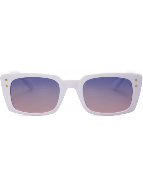 Round Retro Rectangular Polarized Sunglasses Women Flat Lens LUNA SJ2095 - C4 White Frame/Top Violet Bottom Pink Lens - CH198...