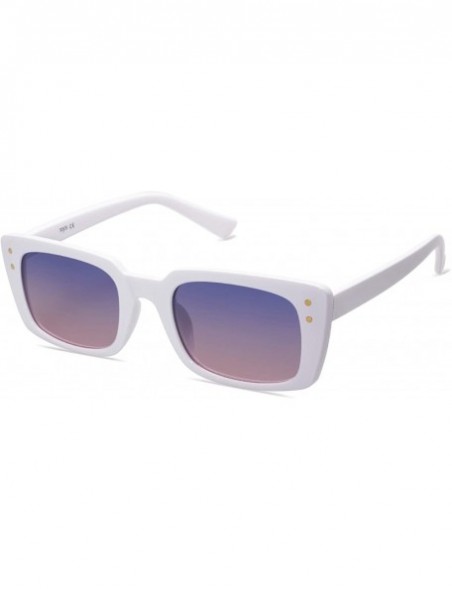 Round Retro Rectangular Polarized Sunglasses Women Flat Lens LUNA SJ2095 - C4 White Frame/Top Violet Bottom Pink Lens - CH198...