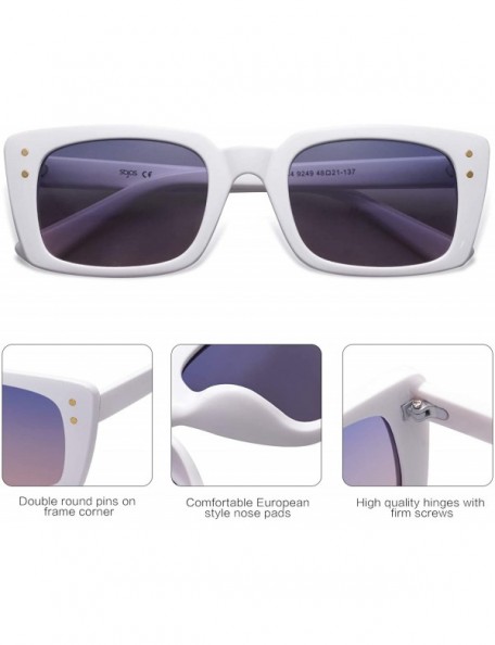 Round Retro Rectangular Polarized Sunglasses Women Flat Lens LUNA SJ2095 - C4 White Frame/Top Violet Bottom Pink Lens - CH198...