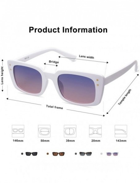 Round Retro Rectangular Polarized Sunglasses Women Flat Lens LUNA SJ2095 - C4 White Frame/Top Violet Bottom Pink Lens - CH198...