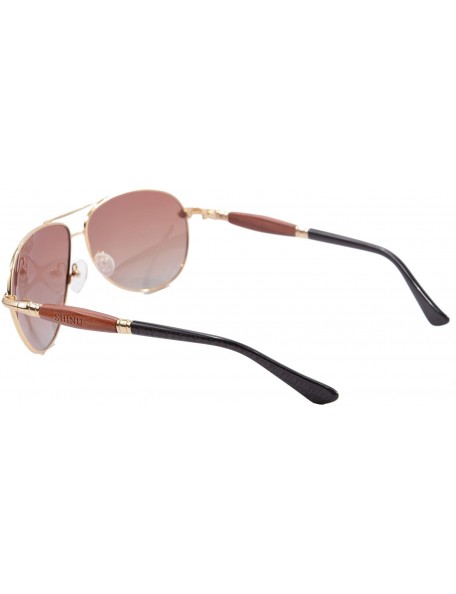 Aviator Genuine Wood Temples Metal Frame Sunglasses UV400 Eye Protection Glasses-1579 - C4 - CD12DOMASFX $24.87