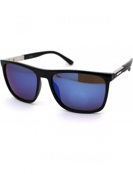 Rectangular Mens Elegant Designer Fashion Stylish Plastic Rim Sunglasses - Shiny Black Silver Blue Mirror - CY18YGI832W $8.97