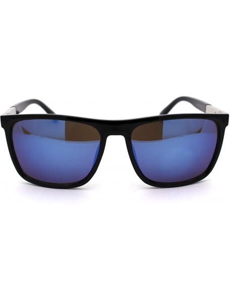 Rectangular Mens Elegant Designer Fashion Stylish Plastic Rim Sunglasses - Shiny Black Silver Blue Mirror - CY18YGI832W $8.97