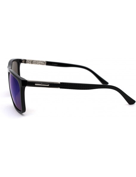 Rectangular Mens Elegant Designer Fashion Stylish Plastic Rim Sunglasses - Shiny Black Silver Blue Mirror - CY18YGI832W $8.97