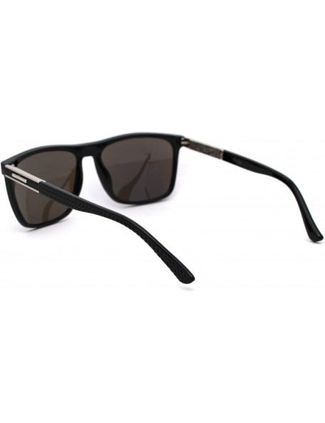 Rectangular Mens Elegant Designer Fashion Stylish Plastic Rim Sunglasses - Shiny Black Silver Blue Mirror - CY18YGI832W $8.97