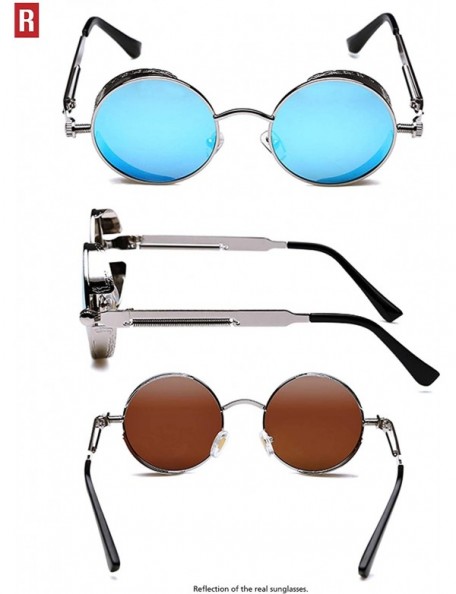 Shield Gothic Steampunk Polarized Sunglasses For Men Women UV Sunglasses Metal Full Frame - Silver Frame/Light-blue Lens - CO...