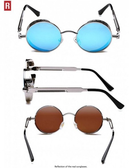 Shield Gothic Steampunk Polarized Sunglasses For Men Women UV Sunglasses Metal Full Frame - Silver Frame/Light-blue Lens - CO...