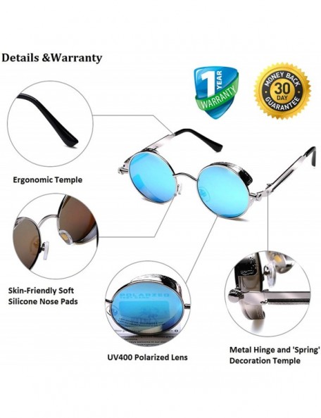 Shield Gothic Steampunk Polarized Sunglasses For Men Women UV Sunglasses Metal Full Frame - Silver Frame/Light-blue Lens - CO...