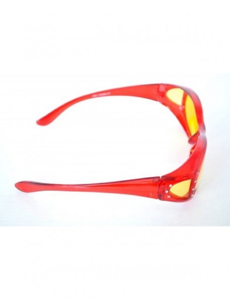 Square Women Small Colorful Rhinestone Night Driving Polarized Fit Over Glasses - Red - C812O7K2Z2N $14.93