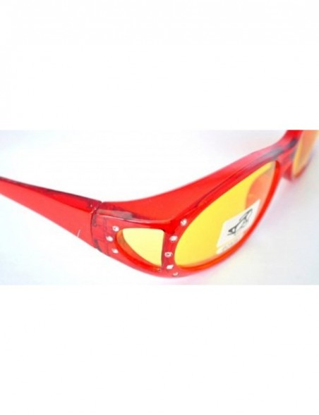 Square Women Small Colorful Rhinestone Night Driving Polarized Fit Over Glasses - Red - C812O7K2Z2N $14.93