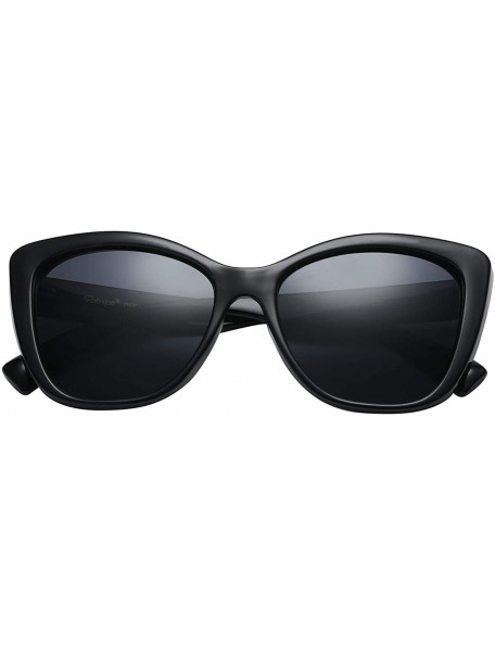 Cat Eye Polarized Woman's Classic Jackie-O Cat Eye Retro Fashion Sunglasses - Gloss Black - Polarized Smoke - CI188X50YS6 $14.02