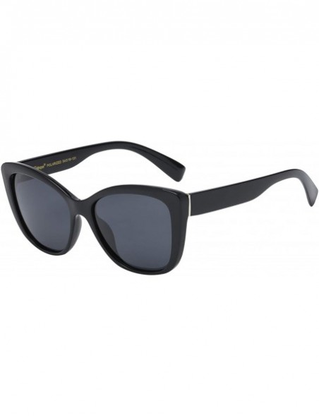 Cat Eye Polarized Woman's Classic Jackie-O Cat Eye Retro Fashion Sunglasses - Gloss Black - Polarized Smoke - CI188X50YS6 $14.02